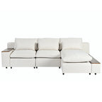 Canapé d'angle 3 places beige 279 cm avec rangements latéraux doubles – Tissu respirant, ressorts ensachés
