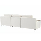 Canapé d'angle 3 places beige 279 cm avec rangements latéraux doubles – Tissu respirant, ressorts ensachés