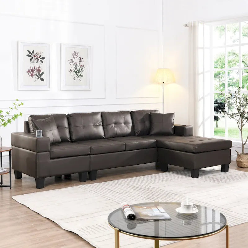 Canapé d'angle 3 places en chenille en forme de L de 250 cm avec méridienne - Salon moderne