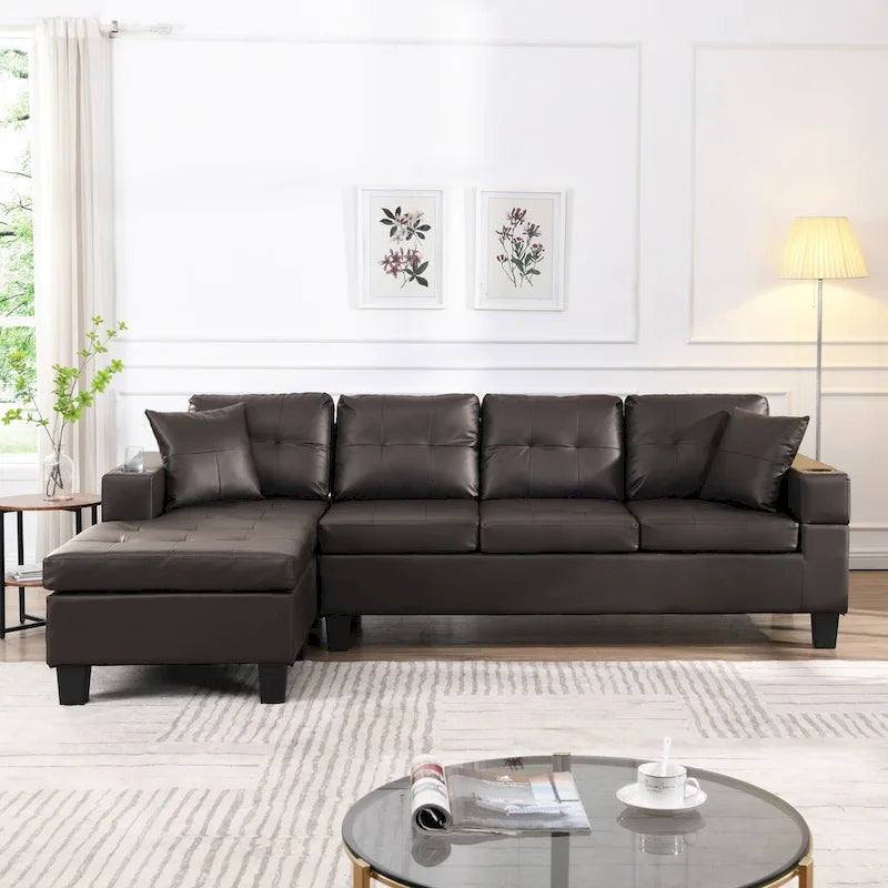 Canapé d'angle 3 places en chenille en forme de L de 250 cm avec méridienne - Salon moderne