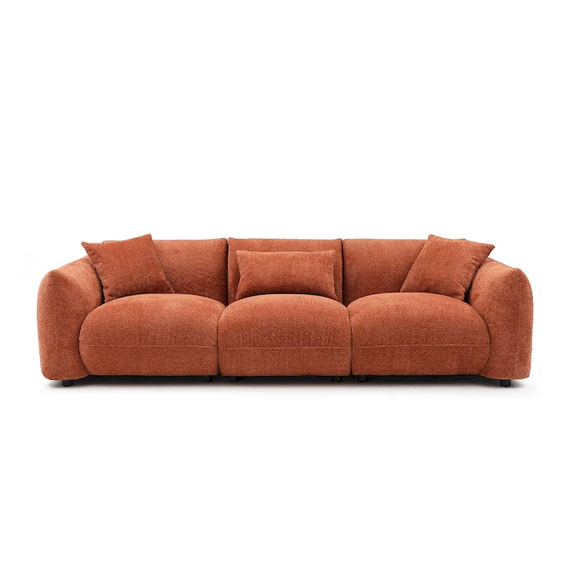 Canapé 3 places en bouclette beige 259 cm style Mid-century Modern avec oreillers