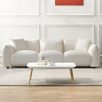 Canapé 3 places en bouclette beige 259 cm style Mid-century Modern avec oreillers