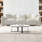 Canapé 3 places en bouclette beige 259 cm style Mid-century Modern avec oreillers