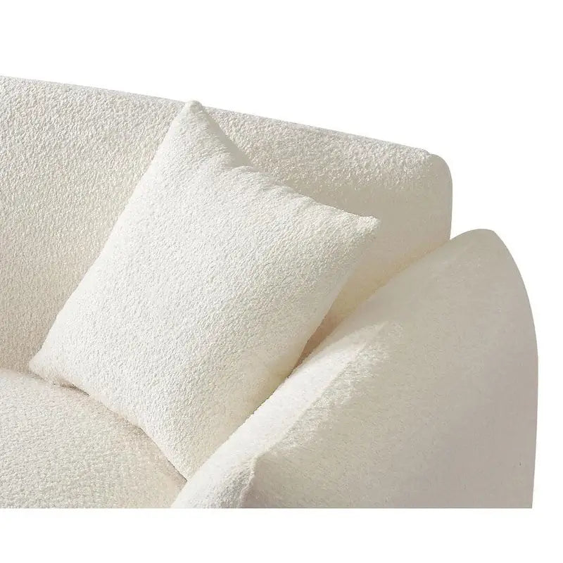 Canapé 3 places en bouclette beige 259 cm style Mid-century Modern avec oreillers