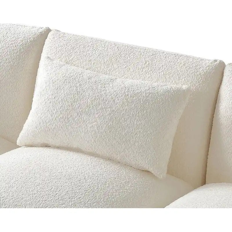 Canapé 3 places en bouclette beige 259 cm style Mid-century Modern avec oreillers