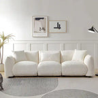 Canapé 3 places en bouclette beige 259 cm style Mid-century Modern avec oreillers