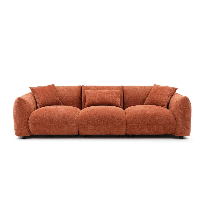 Canapé 3 places en bouclette beige 259 cm style Mid-century Modern avec oreillers