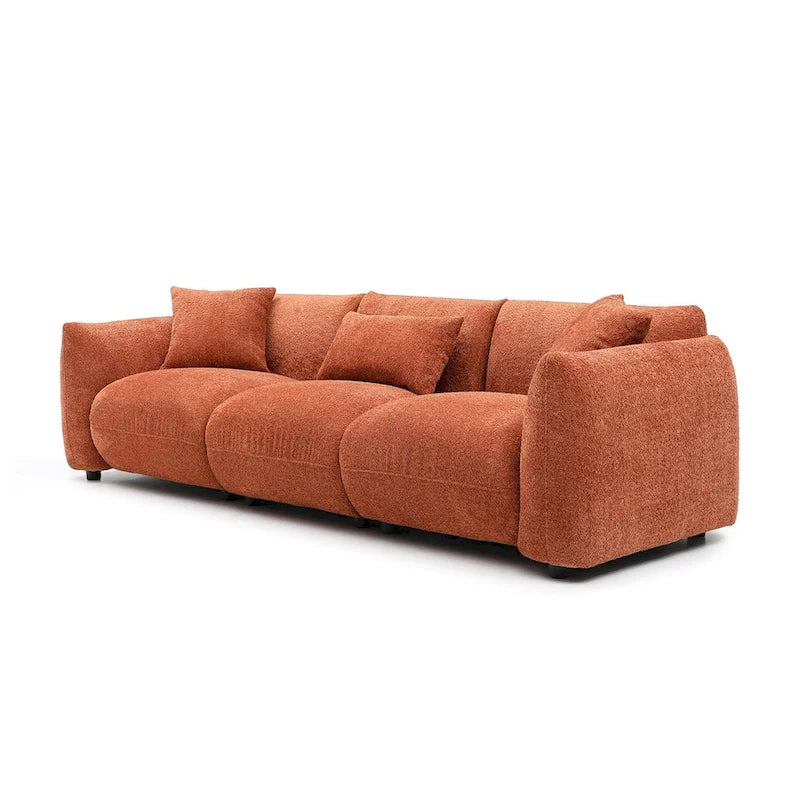 Canapé 3 places en bouclette beige 259 cm style Mid-century Modern avec oreillers