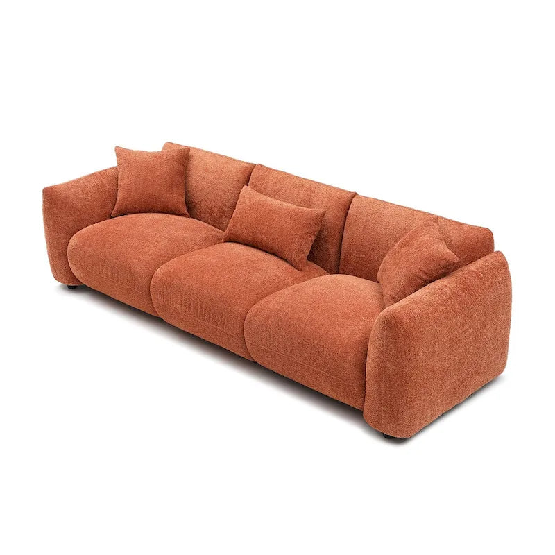 Canapé 3 places en bouclette beige 259 cm style Mid-century Modern avec oreillers