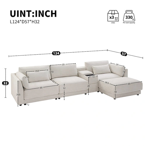 Canapé d'angle en chenille 4 places de 315 cm avec console de rangement - Style moderne