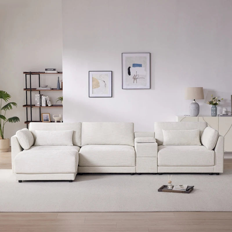 Canapé d'angle en chenille 4 places de 315 cm avec console de rangement - Style moderne