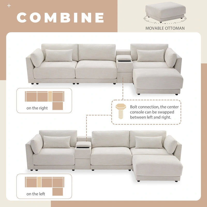 Canapé d'angle en chenille 4 places de 315 cm avec console de rangement - Style moderne