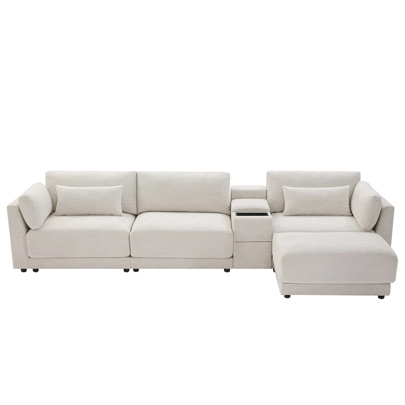 Canapé d'angle en chenille 4 places de 315 cm avec console de rangement - Style moderne