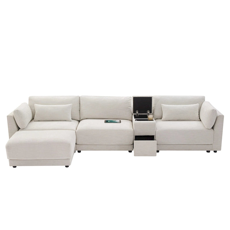Canapé d'angle en chenille 4 places de 315 cm avec console de rangement - Style moderne