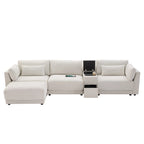 Canapé d'angle en chenille 4 places de 315 cm avec console de rangement - Style moderne