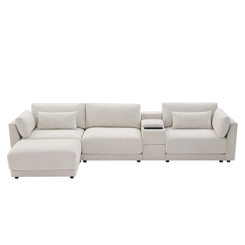Canapé d'angle en chenille 4 places de 315 cm avec console de rangement - Style moderne