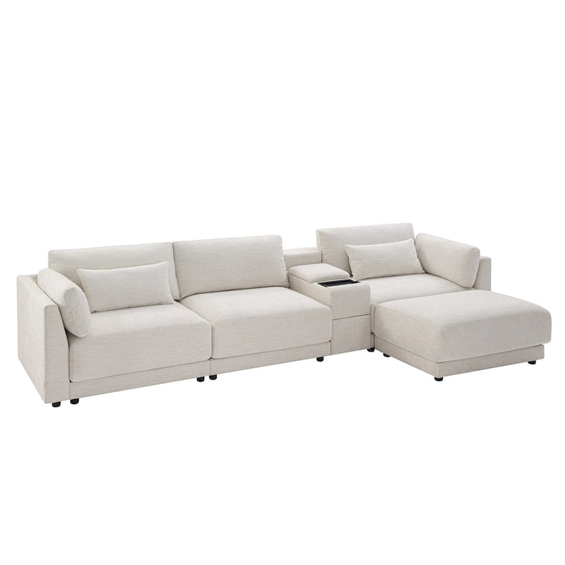 Canapé d'angle en chenille 4 places de 315 cm avec console de rangement - Style moderne
