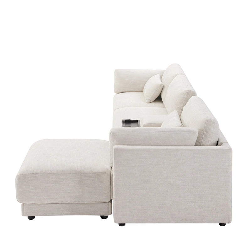 Canapé d'angle en chenille 4 places de 315 cm avec console de rangement - Style moderne