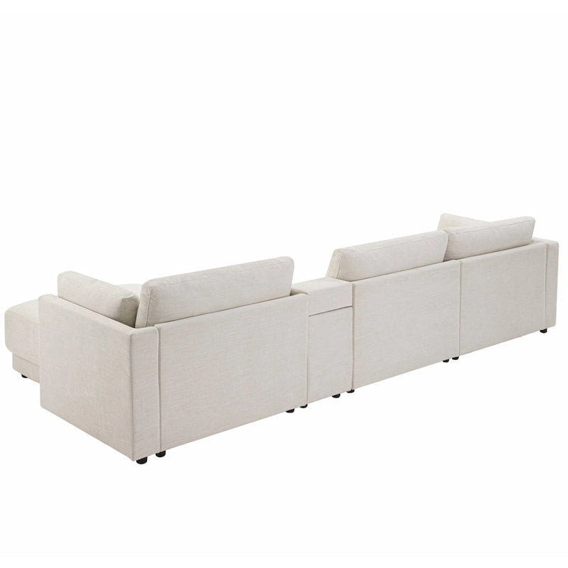 Canapé d'angle en chenille 4 places de 315 cm avec console de rangement - Style moderne