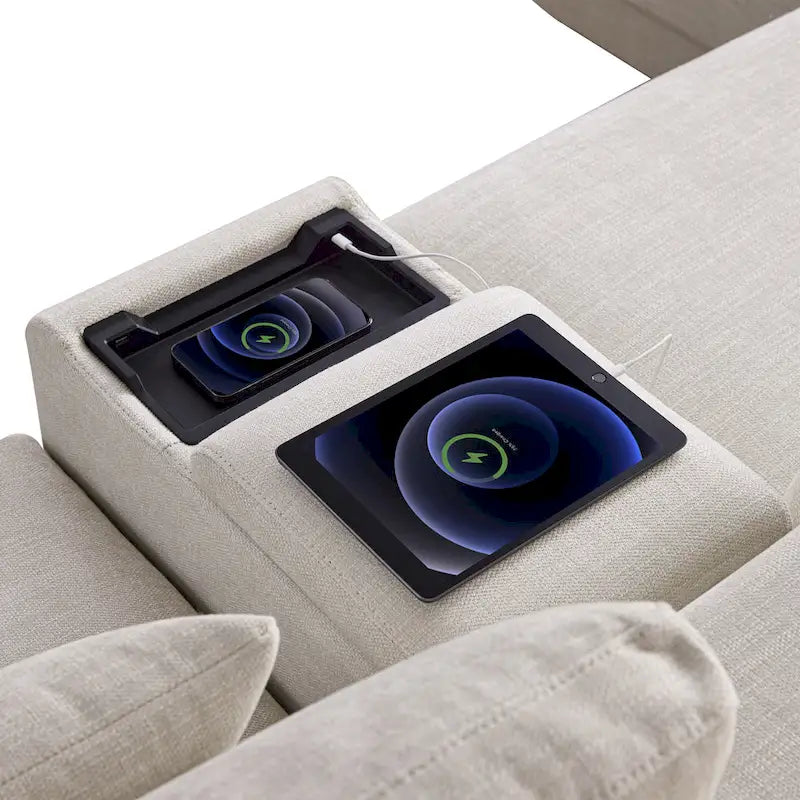 Canapé d'angle en chenille 4 places de 315 cm avec console de rangement - Style moderne