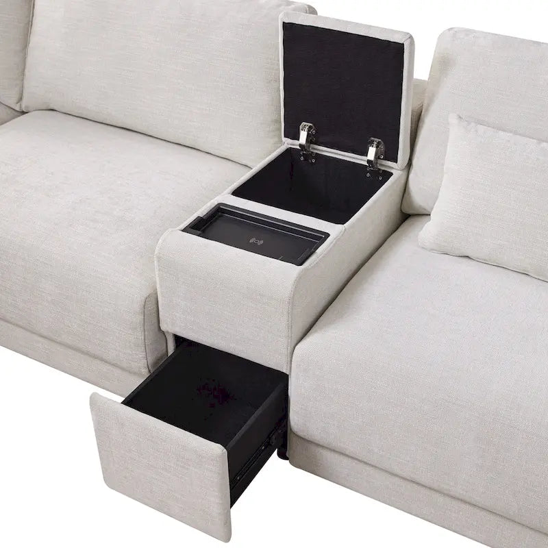 Canapé d'angle en chenille 4 places de 315 cm avec console de rangement - Style moderne
