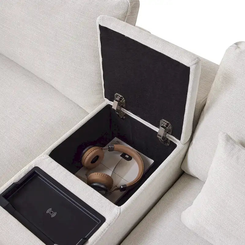 Canapé d'angle en chenille 4 places de 315 cm avec console de rangement - Style moderne