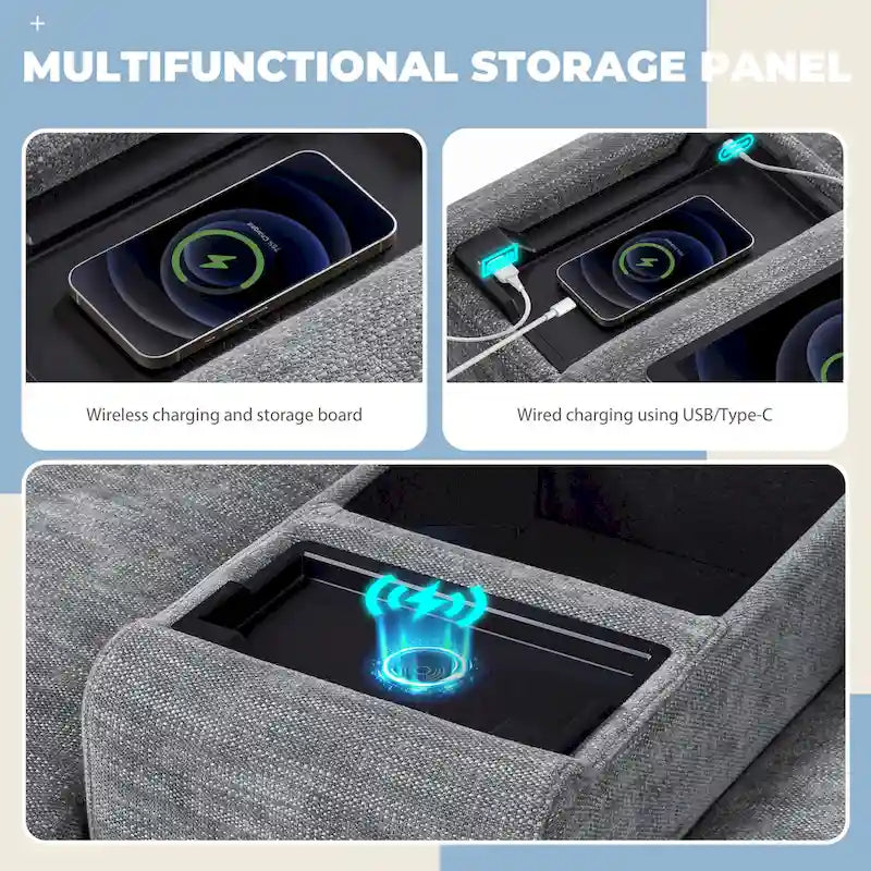 Canapé d'angle en chenille 4 places de 315 cm avec console de rangement - Style moderne