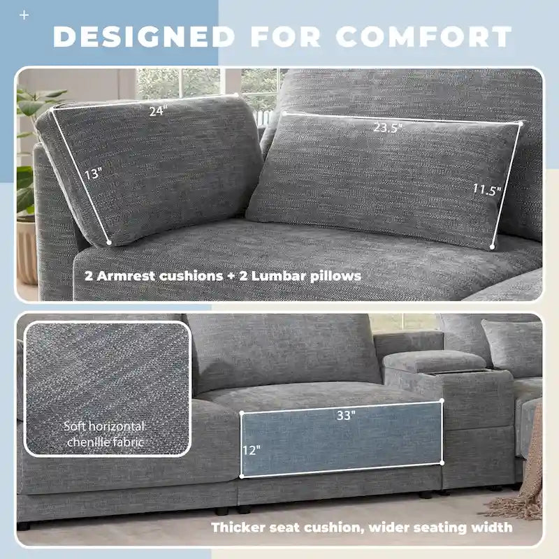 Canapé d'angle en chenille 4 places de 315 cm avec console de rangement - Style moderne