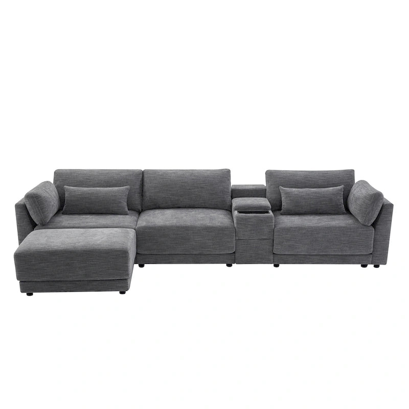 Canapé d'angle en chenille 4 places de 315 cm avec console de rangement - Style moderne