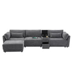 Canapé d'angle en chenille 4 places de 315 cm avec console de rangement - Style moderne