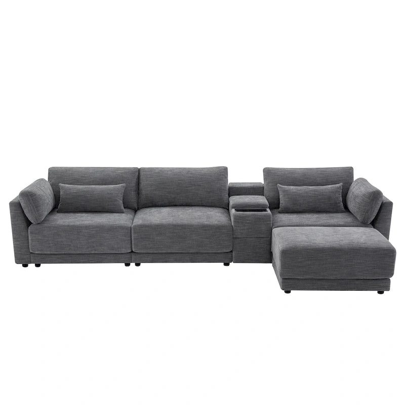 Canapé d'angle en chenille 4 places de 315 cm avec console de rangement - Style moderne