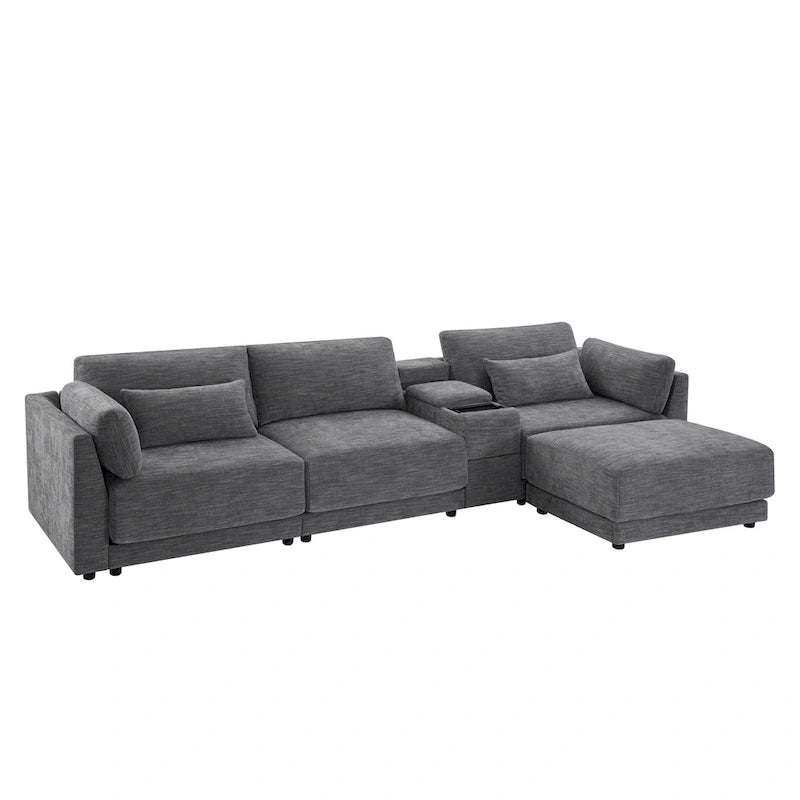 Canapé d'angle en chenille 4 places de 315 cm avec console de rangement - Style moderne