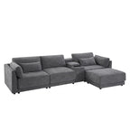 Canapé d'angle en chenille 4 places de 315 cm avec console de rangement - Style moderne