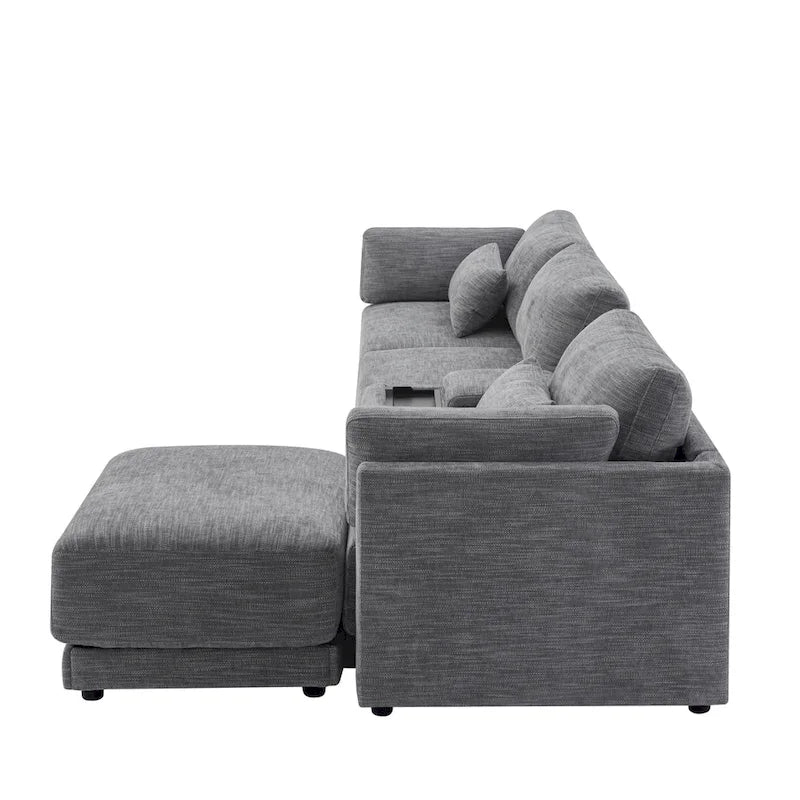 Canapé d'angle en chenille 4 places de 315 cm avec console de rangement - Style moderne
