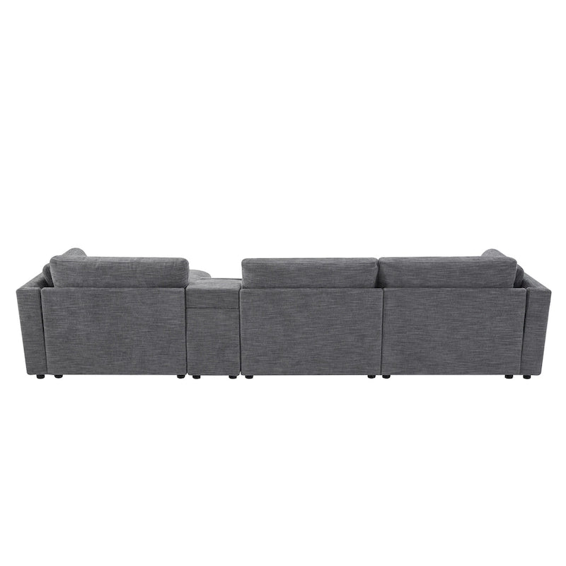 Canapé d'angle en chenille 4 places de 315 cm avec console de rangement - Style moderne
