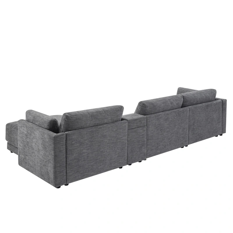 Canapé d'angle en chenille 4 places de 315 cm avec console de rangement - Style moderne