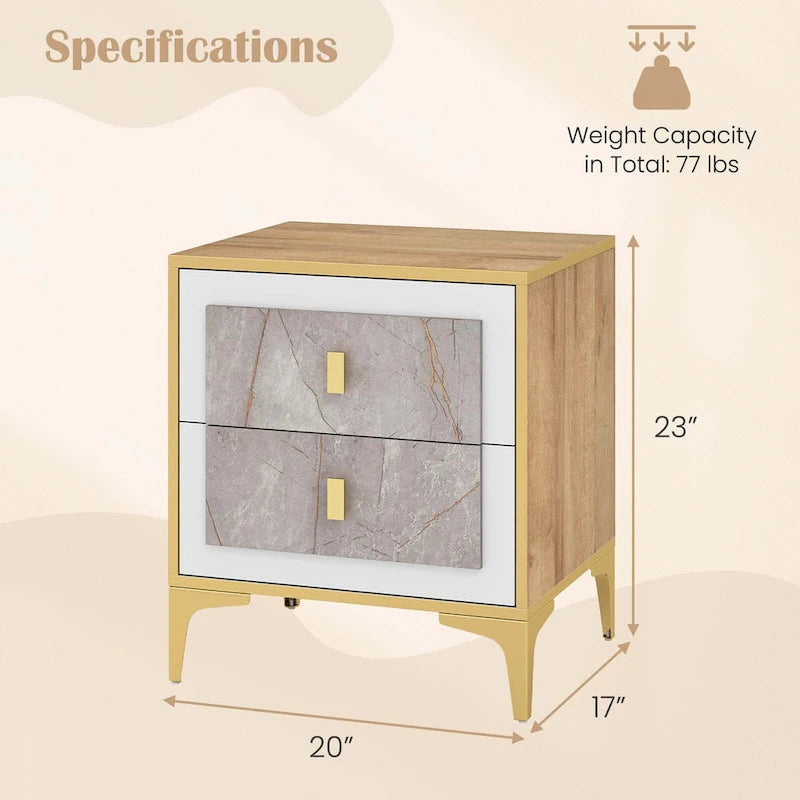 Table de chevet avec surface effet marbre et tiroir de rangement - Table de nuit moderne