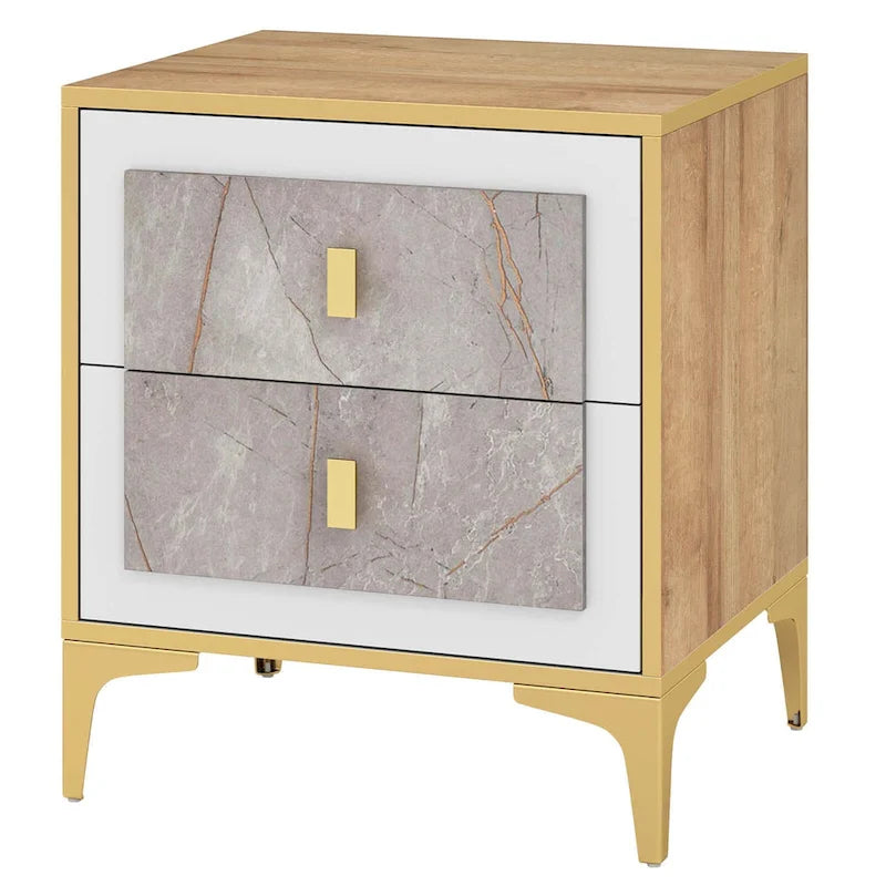Table de chevet avec surface effet marbre et tiroir de rangement - Table de nuit moderne