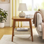 Table d'appoint carrée Mid-Century avec étagère tissée Noyer