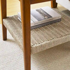 Table d'appoint carrée Mid-Century avec étagère tissée Noyer