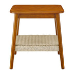 Table d'appoint carrée Mid-Century avec étagère tissée Noyer