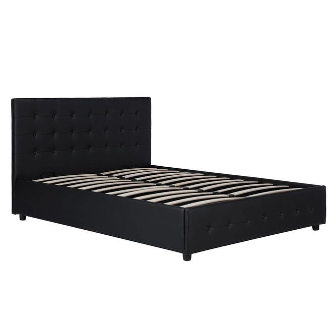 Lit plateforme moderne en similicuir noir – Meuble de chambre