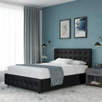 Lit plateforme moderne en similicuir noir – Meuble de chambre
