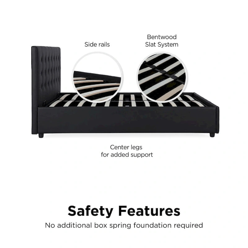 Lit plateforme moderne en similicuir noir – Meuble de chambre