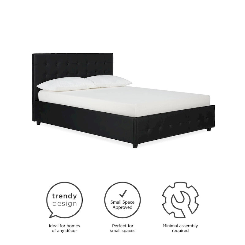 Lit plateforme moderne en similicuir noir – Meuble de chambre