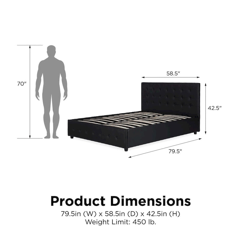 Lit plateforme moderne en similicuir noir – Meuble de chambre