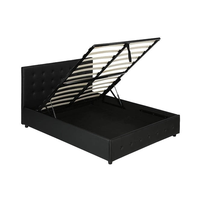Lit plateforme moderne en similicuir noir – Meuble de chambre