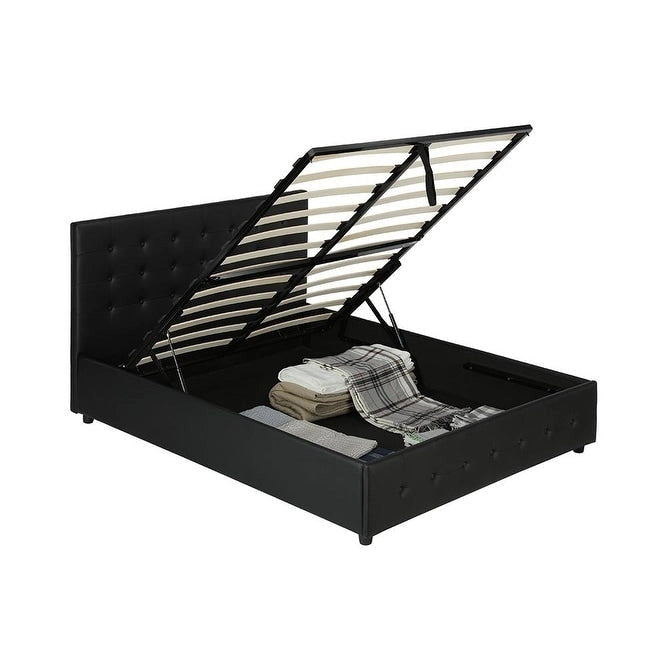 Lit plateforme moderne en similicuir noir – Meuble de chambre