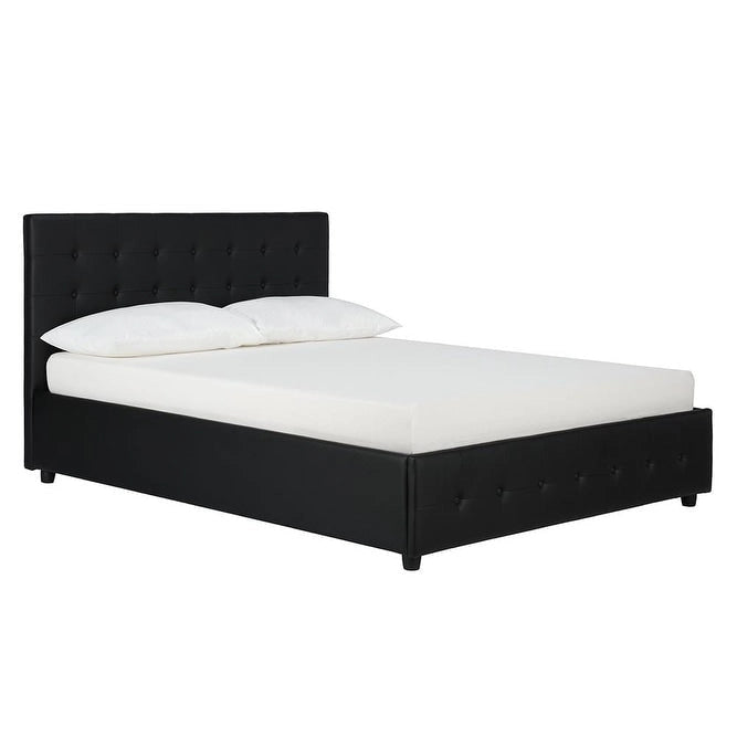 Lit plateforme moderne en similicuir noir – Meuble de chambre