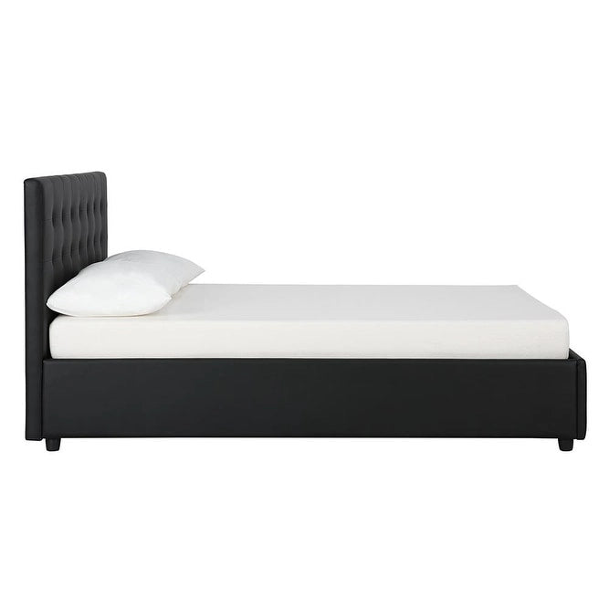 Lit plateforme moderne en similicuir noir – Meuble de chambre